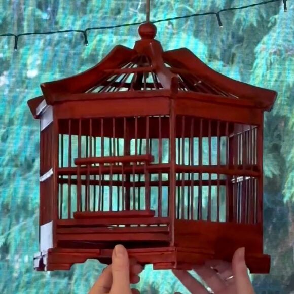 Vintage Six Sided Large Bamboo Pagoda Birdcage - Picture 1 of 5